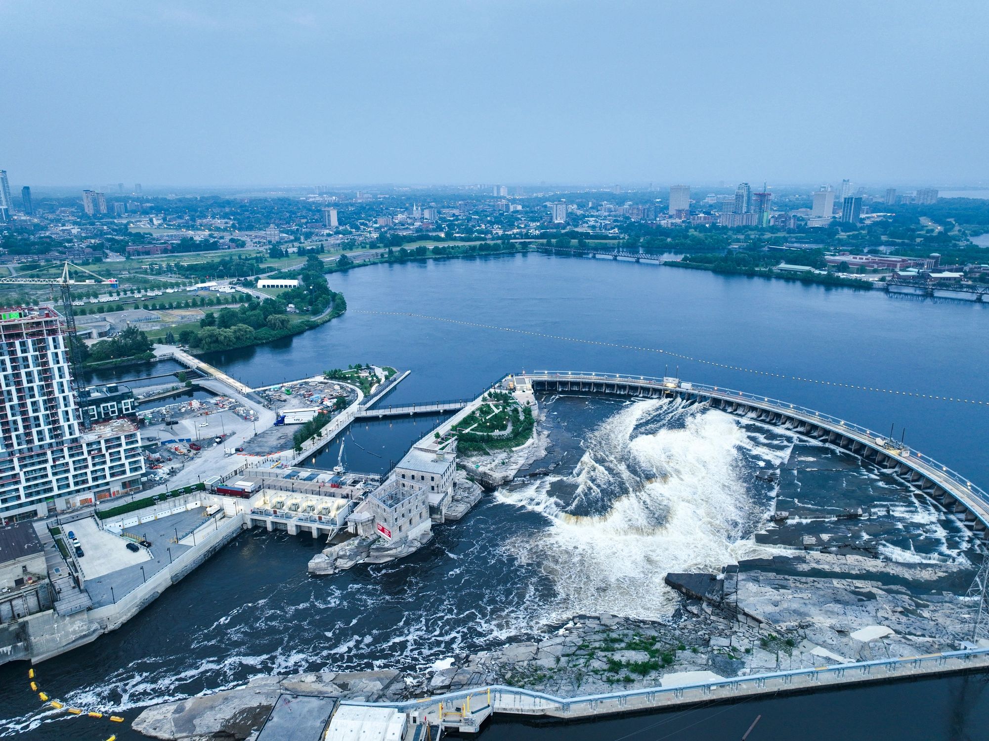 Ottawa river and city skyline under a clear blue sky
